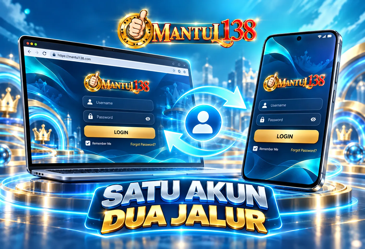 Ilustrasi akses akun MANTUL138 dari browser dan perangkat mobile