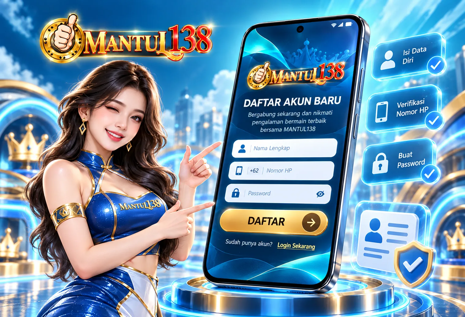 Ilustrasi proses pendaftaran akun MANTUL138 pada perangkat mobile