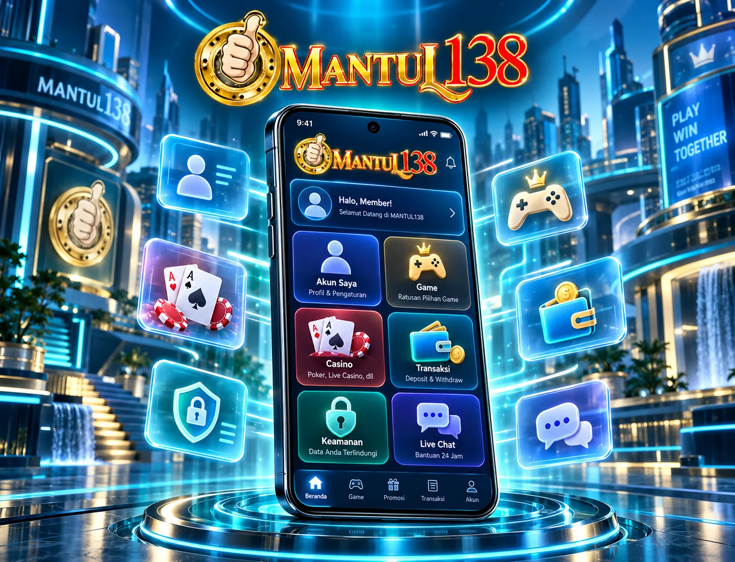Ilustrasi fitur aplikasi MANTUL138 pada layar smartphone Android