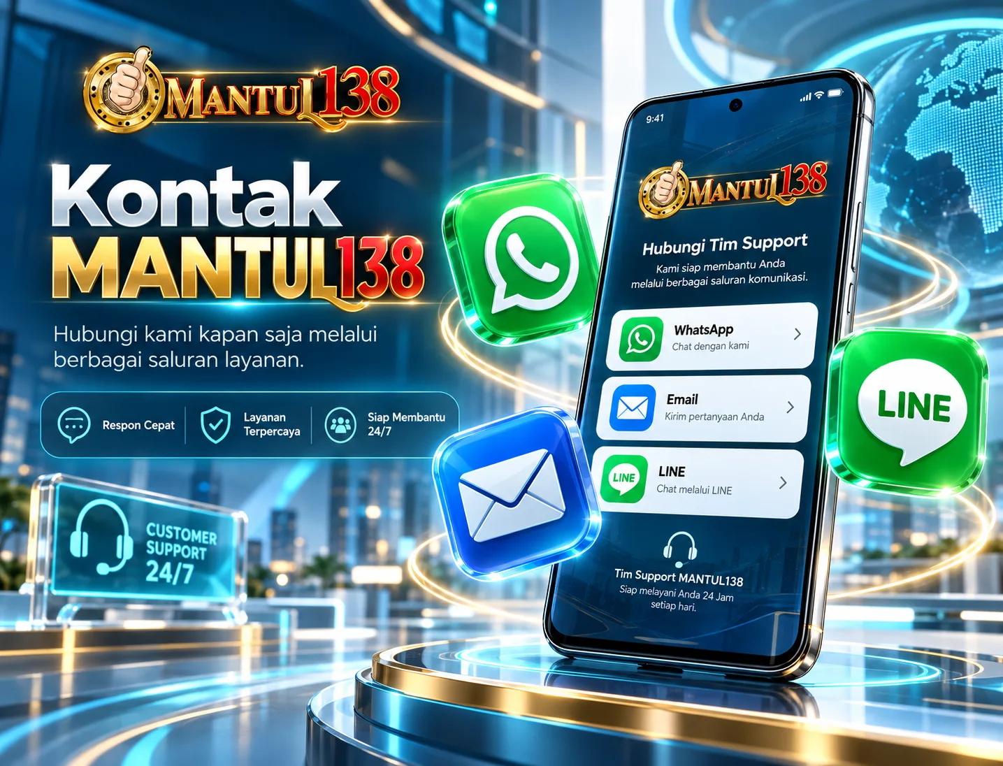 Ilustrasi kanal kontak resmi MANTUL138 pada perangkat mobile