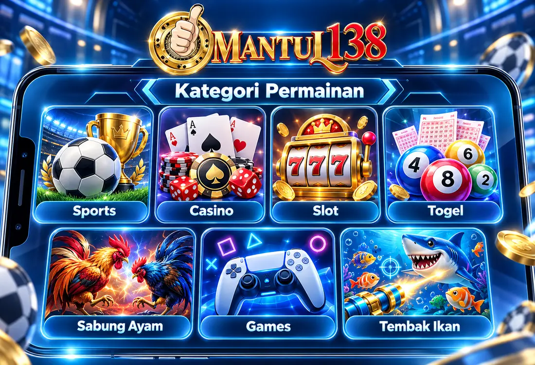 Ilustrasi kategori permainan MANTUL138 pada perangkat mobile