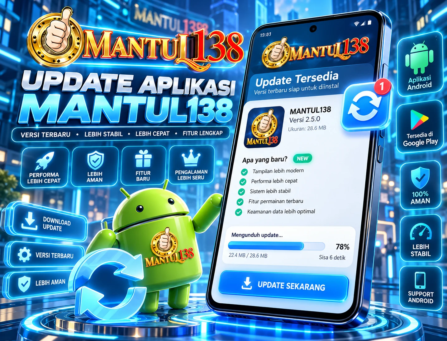 Ilustrasi pembaruan aplikasi MANTUL138 ke versi terbaru pada Android
