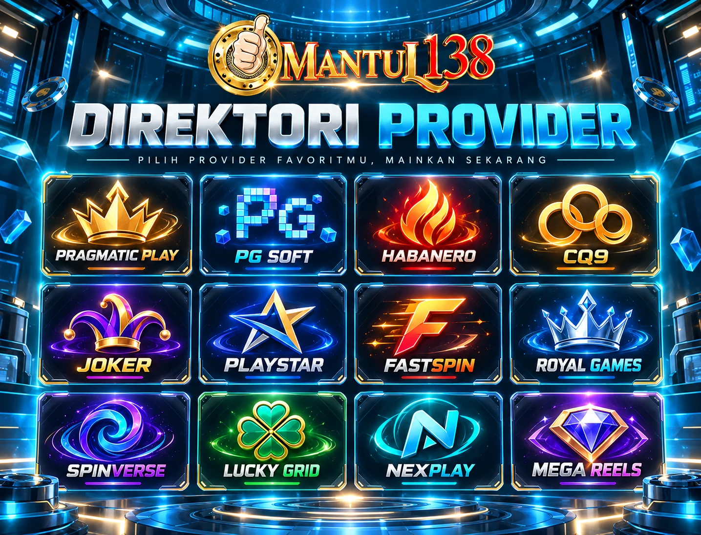 Ilustrasi katalog provider game MANTUL138 pada perangkat mobile