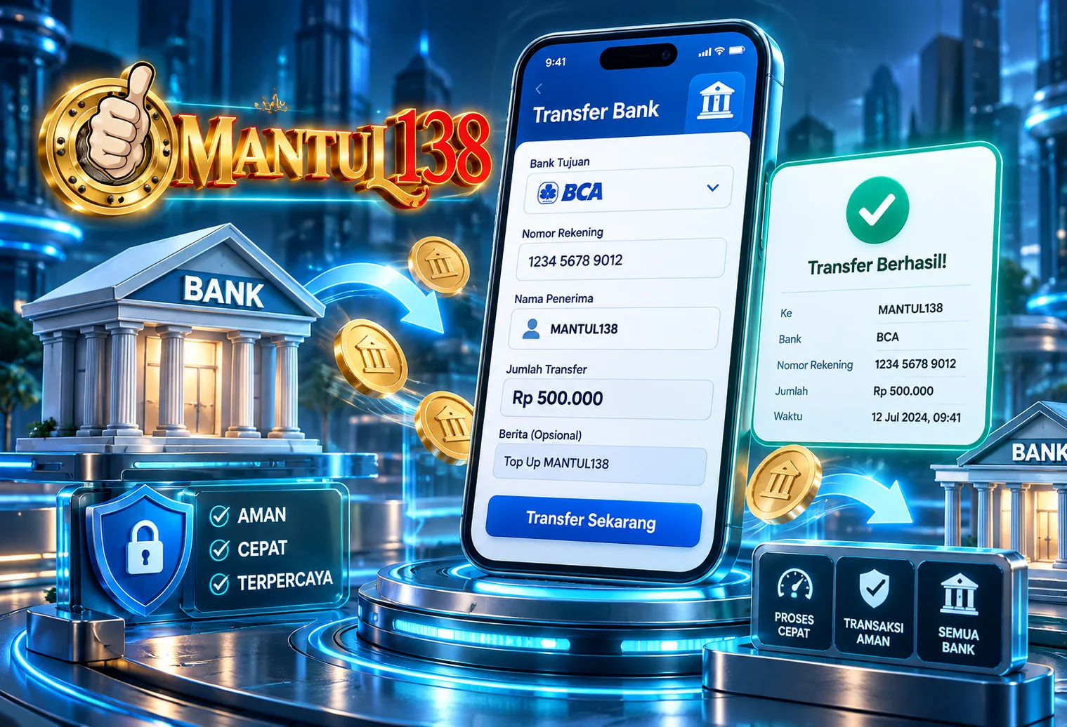 Ilustrasi alur deposit mobile MANTUL138 melalui aplikasi Android