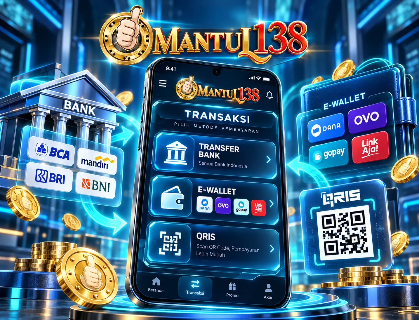 Ilustrasi metode transaksi mobile MANTUL138 pada smartphone Android