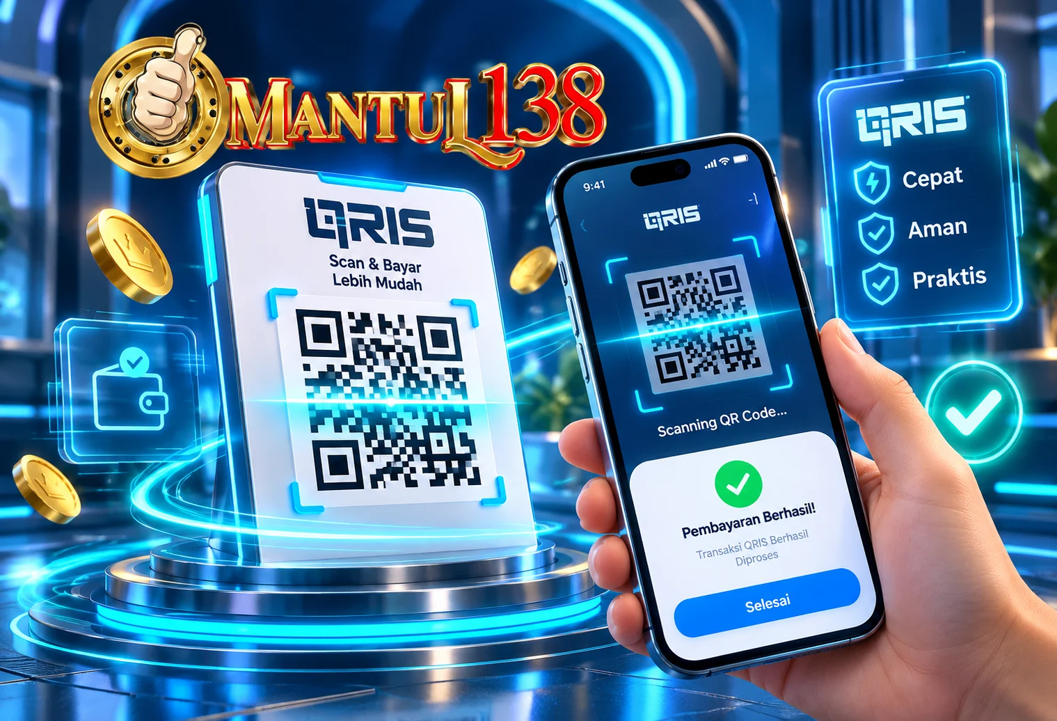 Ilustrasi pemindaian QRIS pada transaksi mobile MANTUL138